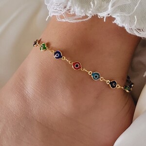 Summer Anklet, Gift Anklet for Summer, Evil Eye Anklet, Multicolored Evil Eye Anklet, Evil Eye Bracelet, Protection Anklet