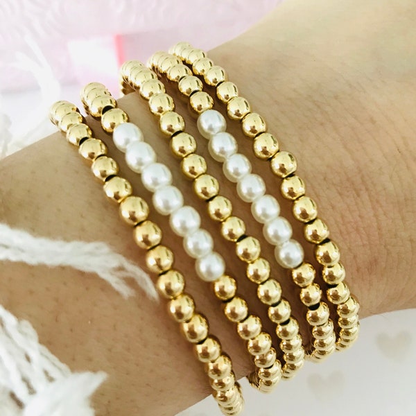 Stacking Gold Bracelet, Bead Bracelet, Adjustable Dainty Gold Beaded Bracelet Elastic Gold Bead Bracelet ,18k Gold Filled Beaded Bracelet