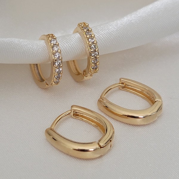 2 Pairs Earrings Set 18K Gold Filled,Earring Set Jewelry Gift Set,Huggie Hoop Stack Earring Set,, Huggie Hoop Earrings, Small earring set