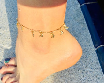 Dainty Anklet for Woman, 18 K Gold Filled Moon Anklet, Gold Anklet Non Tarnish, Gold Filled Anklet