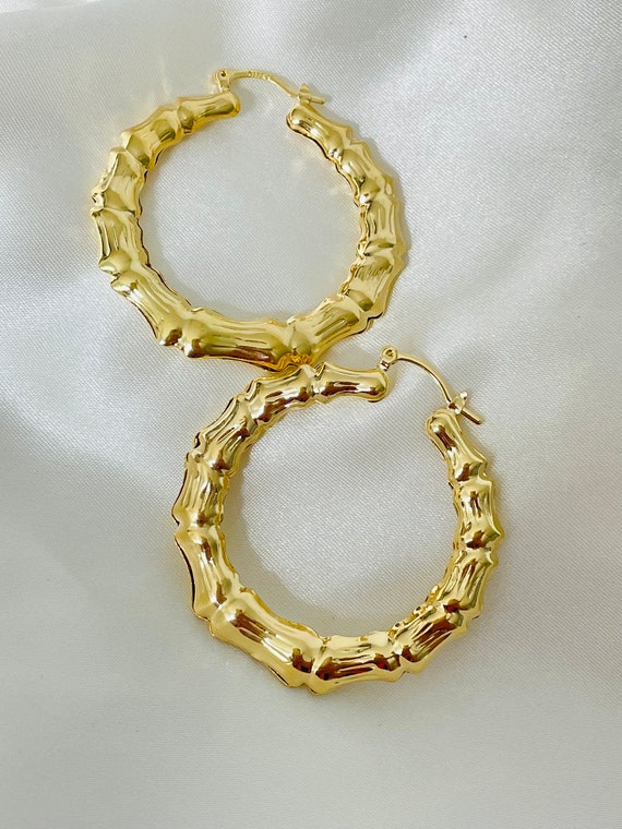 Medium Bamboo Shaped Earrings, Large Gold Hoops, Hammered Gold Hoops, Hoop  Earrings,bamboo Hoops, Chunky Gold Bamboo Hoops,thick Hoops -  Denmark