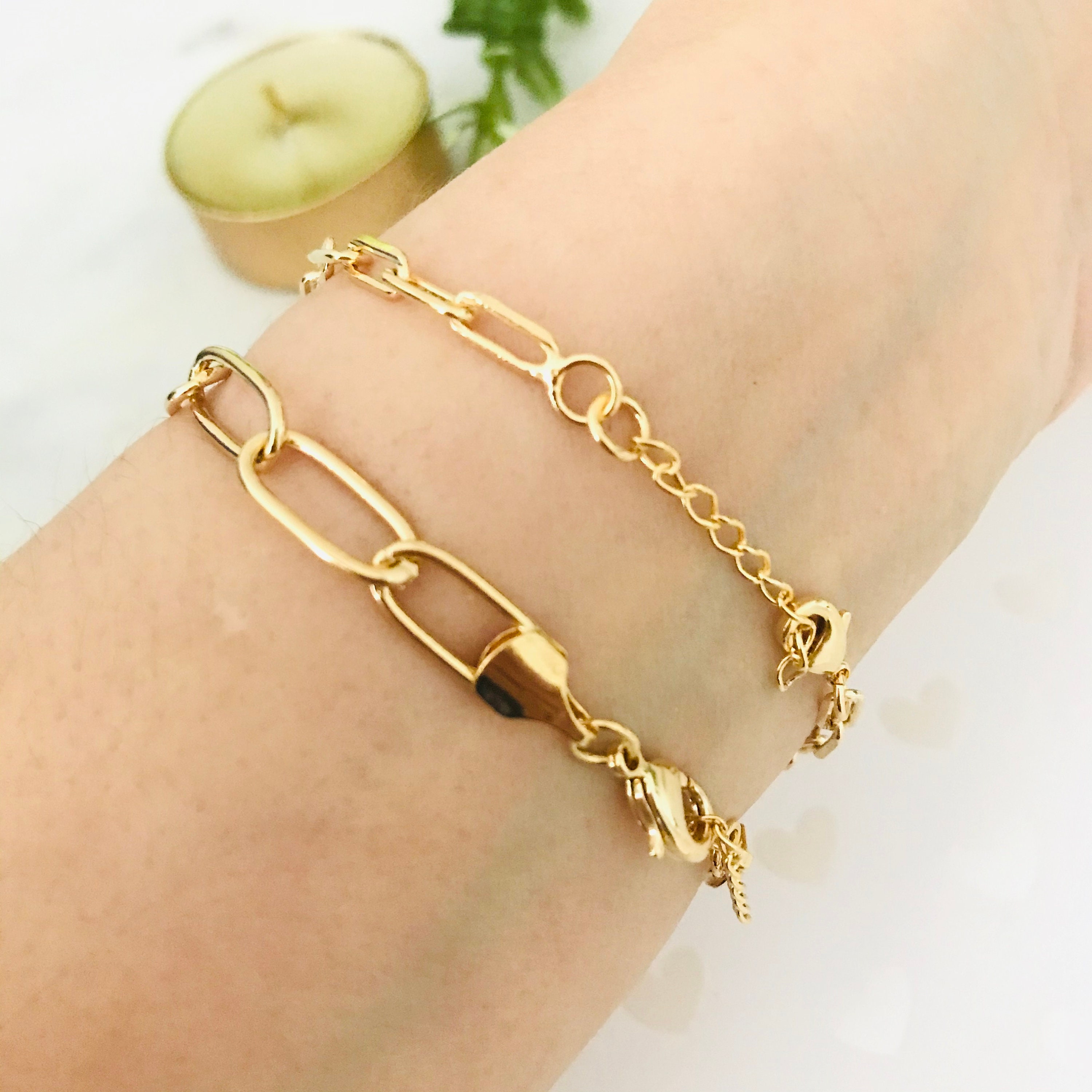 Bracelet Set Paperclip Bracelets 18k Gold Filled Chain Etsy UK
