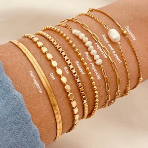 Set of 8 Everyday Layering Bracelets, Layered Bracelet,Freshwater Pearl,Gold Chain Bracelet, Dainty Simple Bracelet,Gold Filled Bracelet Set