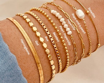 Set of 8 Everyday Layering Bracelets, Layered Bracelet,Freshwater Pearl,Gold Chain Bracelet, Dainty Simple Bracelet,Gold Filled Bracelet Set