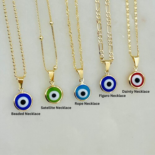 18K Gold Filled Evil Eye Necklace Protection Charm Necklace Etsy