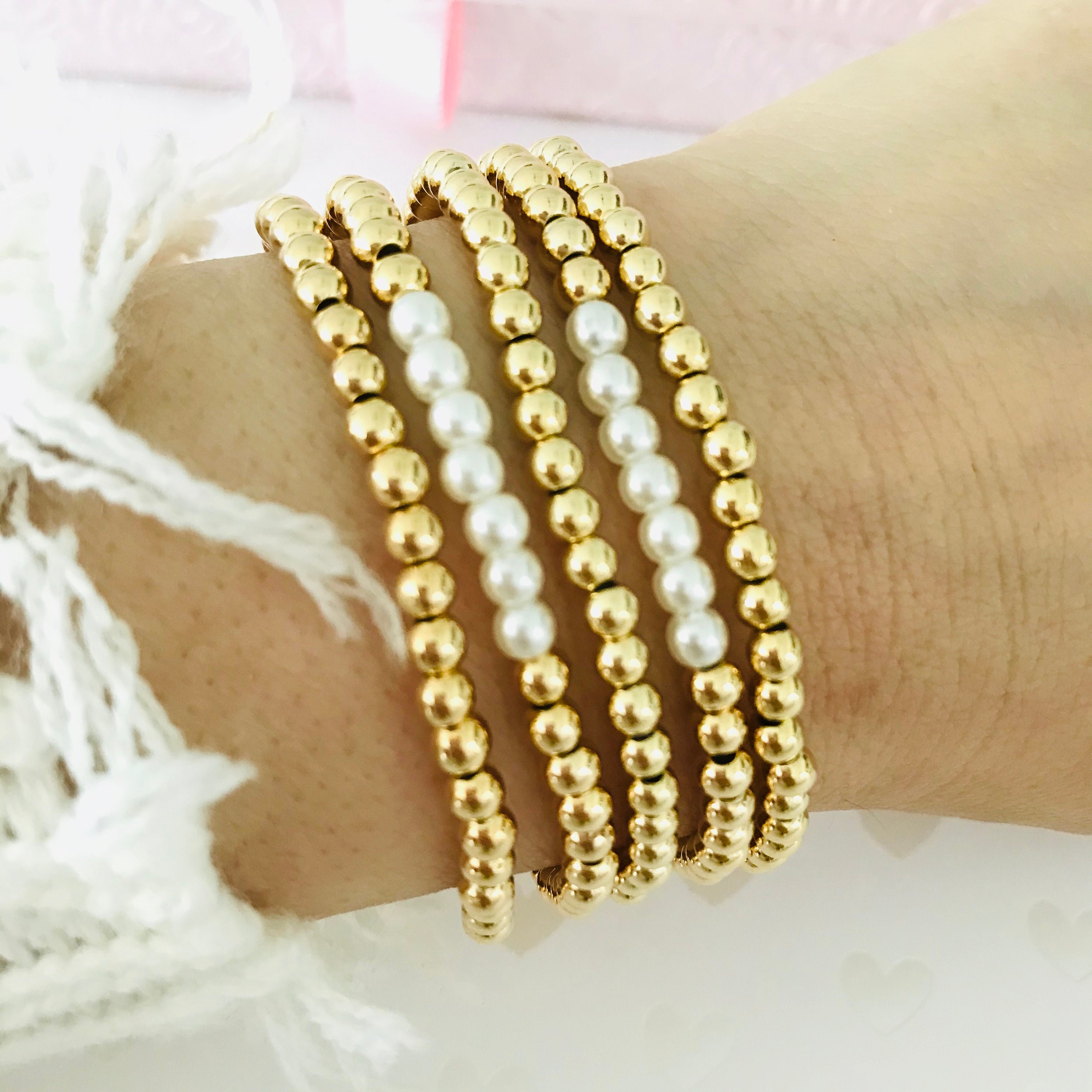 Stacking Gold Bracelet, Bead Bracelet, Adjustable Dainty Gold Beaded Bracelet  Elastic Gold Bead Bracelet ,18k Gold Filled Beaded Bracelet 