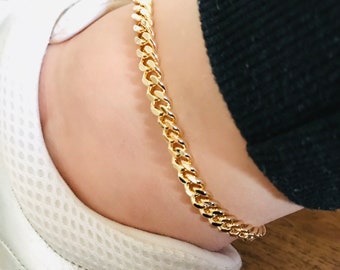 Thick Chain Anklet, 18K Gold Filled Curb Link Anklet, Gold Anklet for Women, Chunky Cuban Link Chain Anklet, Thick Gold Anklet Bracelet