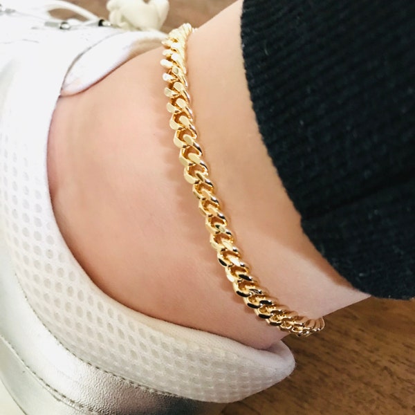 Thick Chain Anklet, 18K Gold Filled Curb Link Anklet, Gold Anklet for Women, Chunky Cuban Link Chain Anklet, Thick Gold Anklet Bracelet