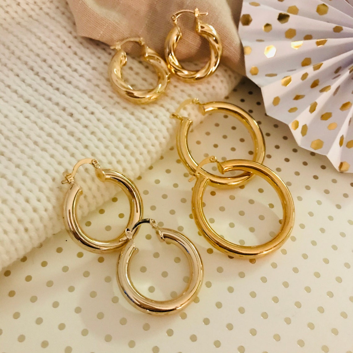 Chunky Gold Hoop Croissant Earrings Chunky Gold Earrings | Etsy