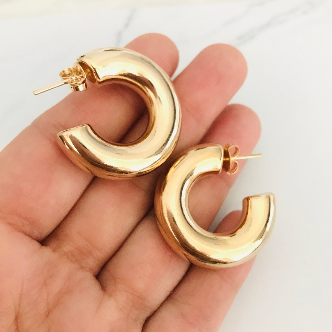 Chunky Gold Hoops Chunky Hoop Earring Made of 18K Gold Filled Etsy