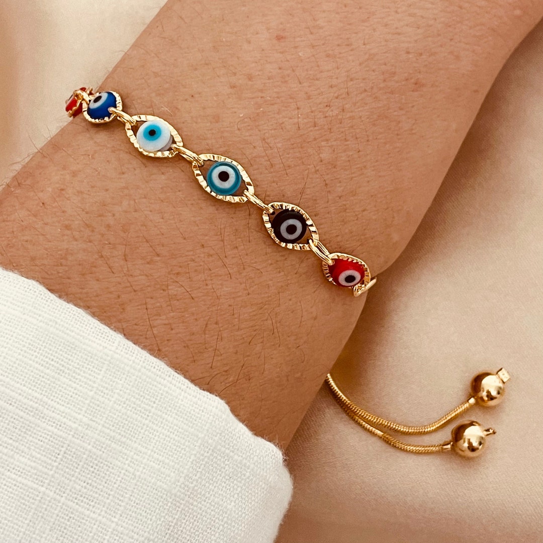 Evil Eye Anklet Bracelet, 18k Gold Evil Eye Bracelet, Stacking Bracelet