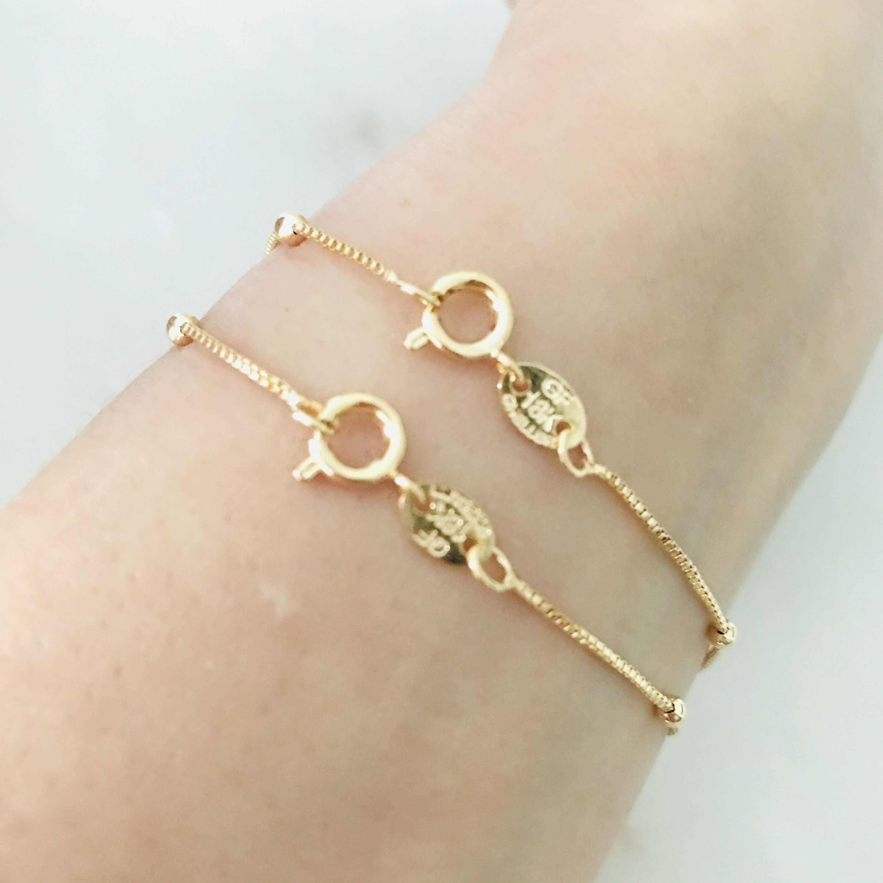 18K Gold Filled Bracelet| Delicate Bracelet Duo Bead Chain Bracelet Tiny and delicate bracelet set for everyday wear Couple Bracelets Sieraden Armbanden Schakelarmbanden 