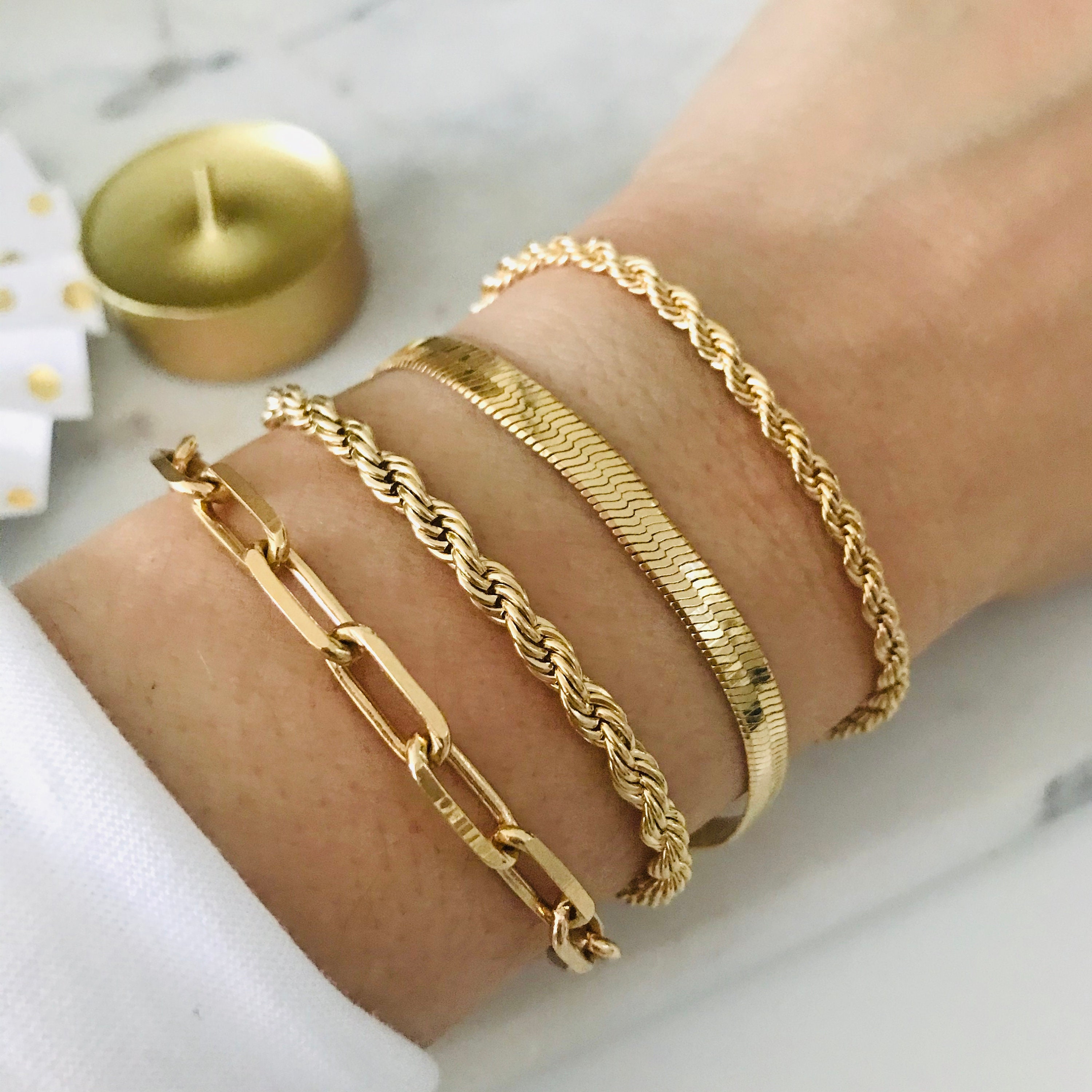 Bracelet Set, Stack Bracelet, Chunky Paperclip Bracelet, Gold