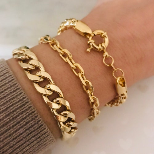 chunky paperclip bracelet bracelet set gold filled bracelet gold link bracelet gold snake bracelet Sieraden Armbanden Schakelarmbanden stack bracelet gold chain bracelet 
