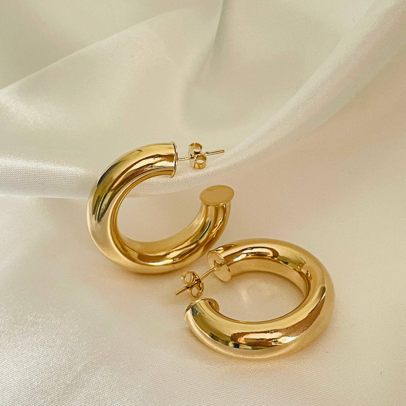 18k Chunky Gold Hoops Chunky Hoop Earring Hypoallergenic - Etsy