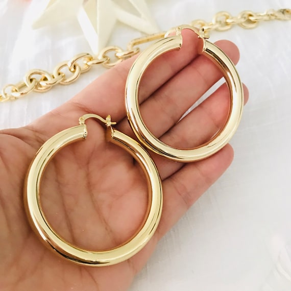 Chunky Gold Hoop Earrings, 18K Gold Filled Earring, Chunky Earrings 2"width,Dainty Hoop, Mother’s Day gifts,Gold Big Hoop, Earring for Women