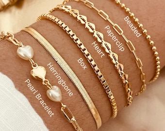 Bracelet Set, Stack Bracelet, Chunky Paperclip Bracelet, Gold