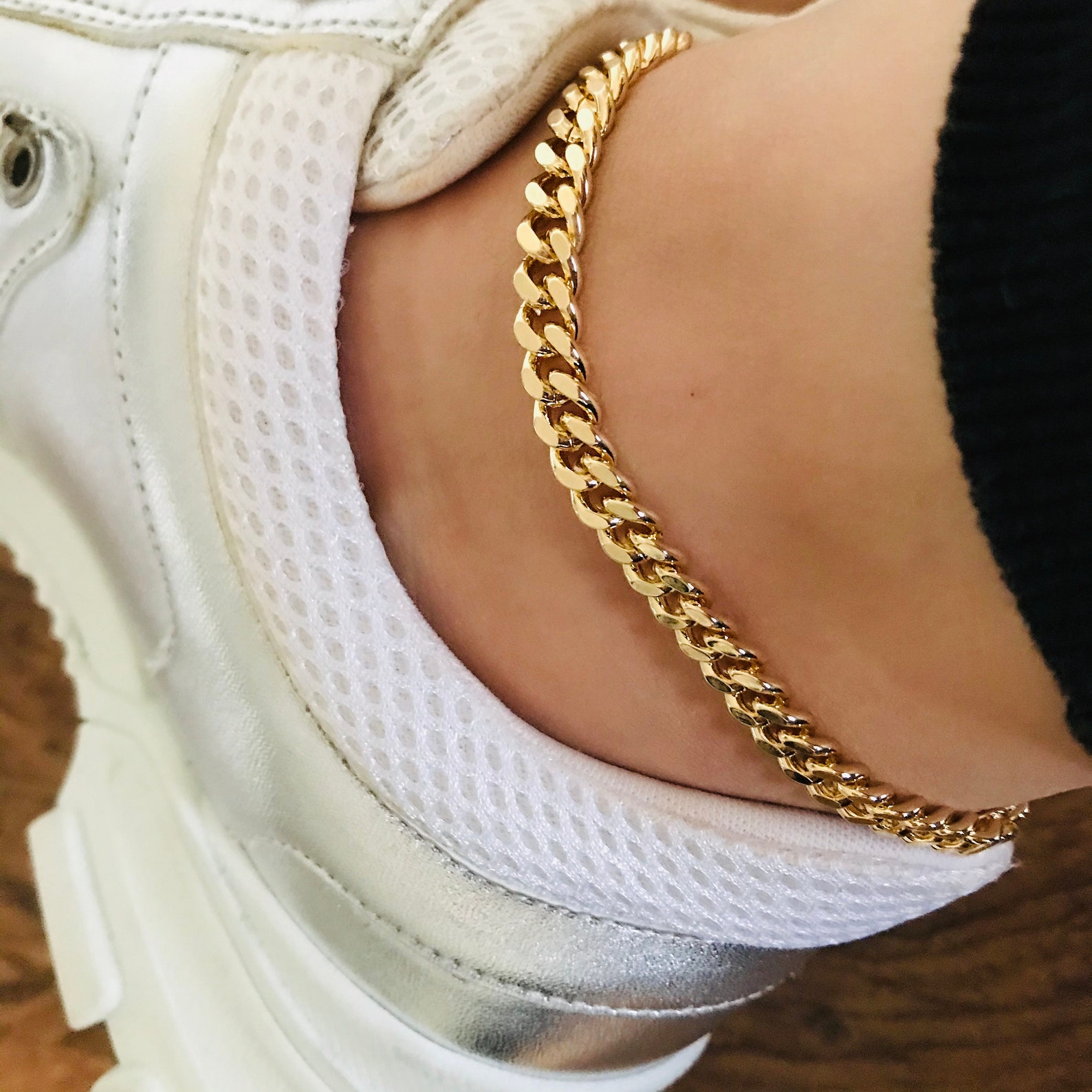 Thick Chain Anklet 18K Gold Filled Curb Link Anklet Gold Etsy