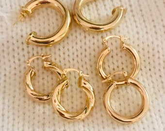 Chunky Gold Hoop Earring, Thick Hoop Earrings, Chunky Hoop Earring, Gold Hoop Earrings,Croissant Hoops, Gold Chunky Hoops, Open Hoops