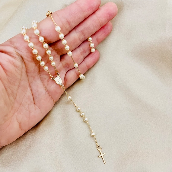 Buy BEST SELLER Pearl Rosary Necklace Women Girls Cross Gold Rosegold  Sterling Silver Confirmation Gift Pearls Cross Jewelry Spiritual Faith  Online in India - Etsy