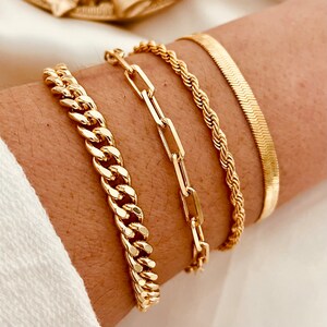 Gold Link Chain Bracelet, Chunky link Bracelet, Bracelet Set, Gold Bracelet, Stack Bracelet Set, 18k Gold Filled Bracelet Set, Gift for Mom