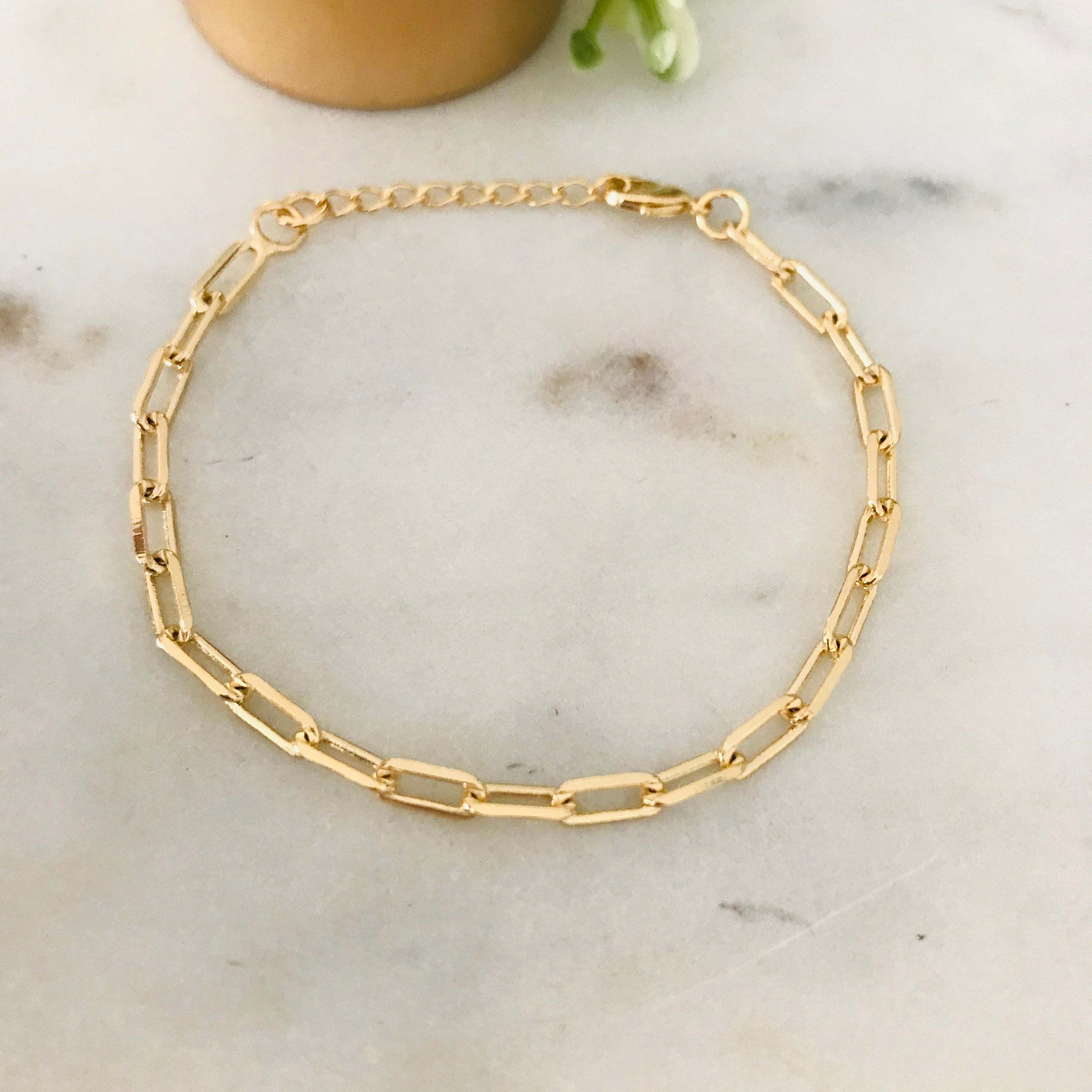 Bracelet Set Paperclip Bracelets 18k Gold Filled Chain Etsy