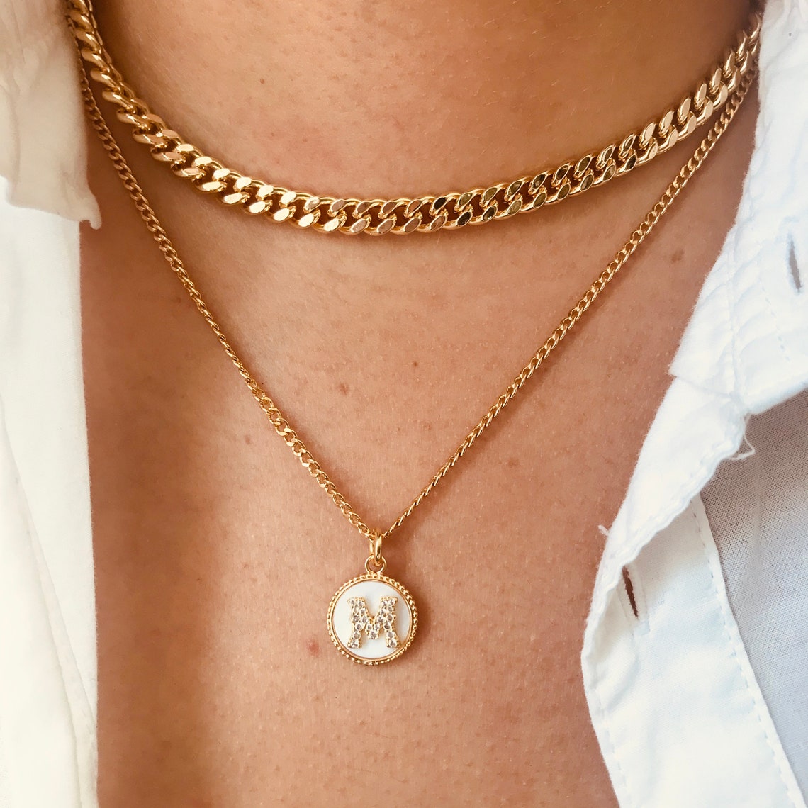 Gargantilla cubana de oro grueso collar inicial collar de Etsy España