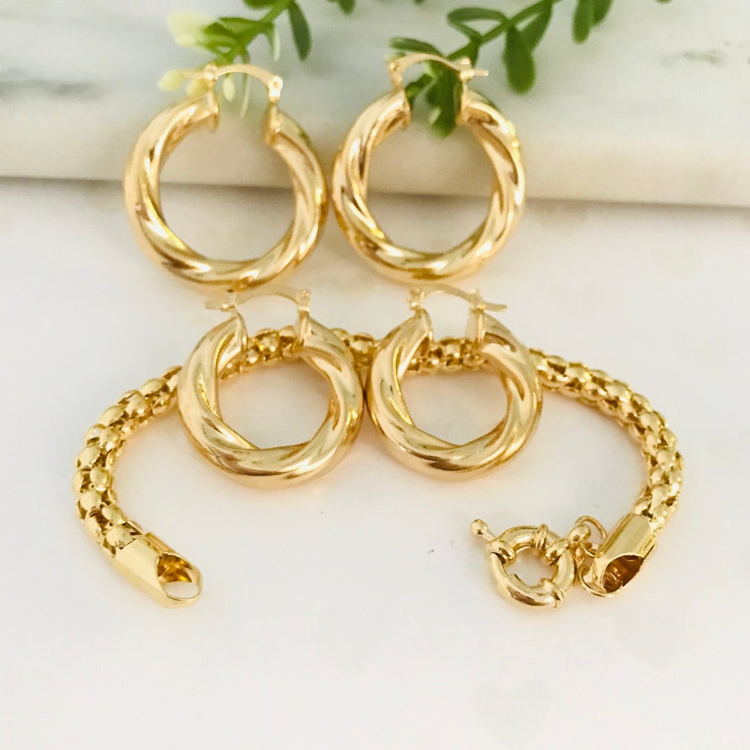 Croissant Earrings Thick Gold Hoopstwisted Curved Hoops - Etsy
