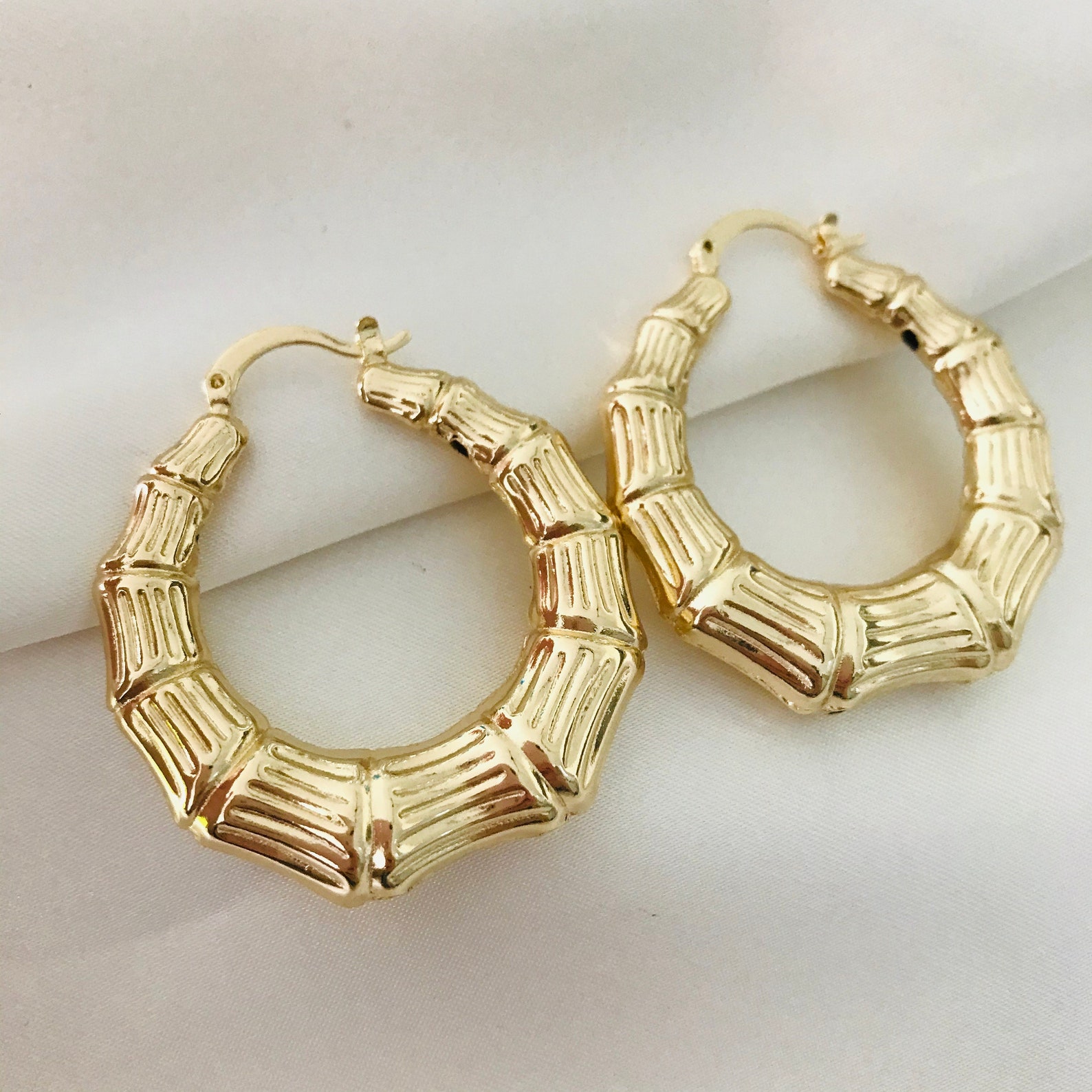 Bamboo Hoop Earrings Gold Bamboo Hoops Chunky Gold Etsy