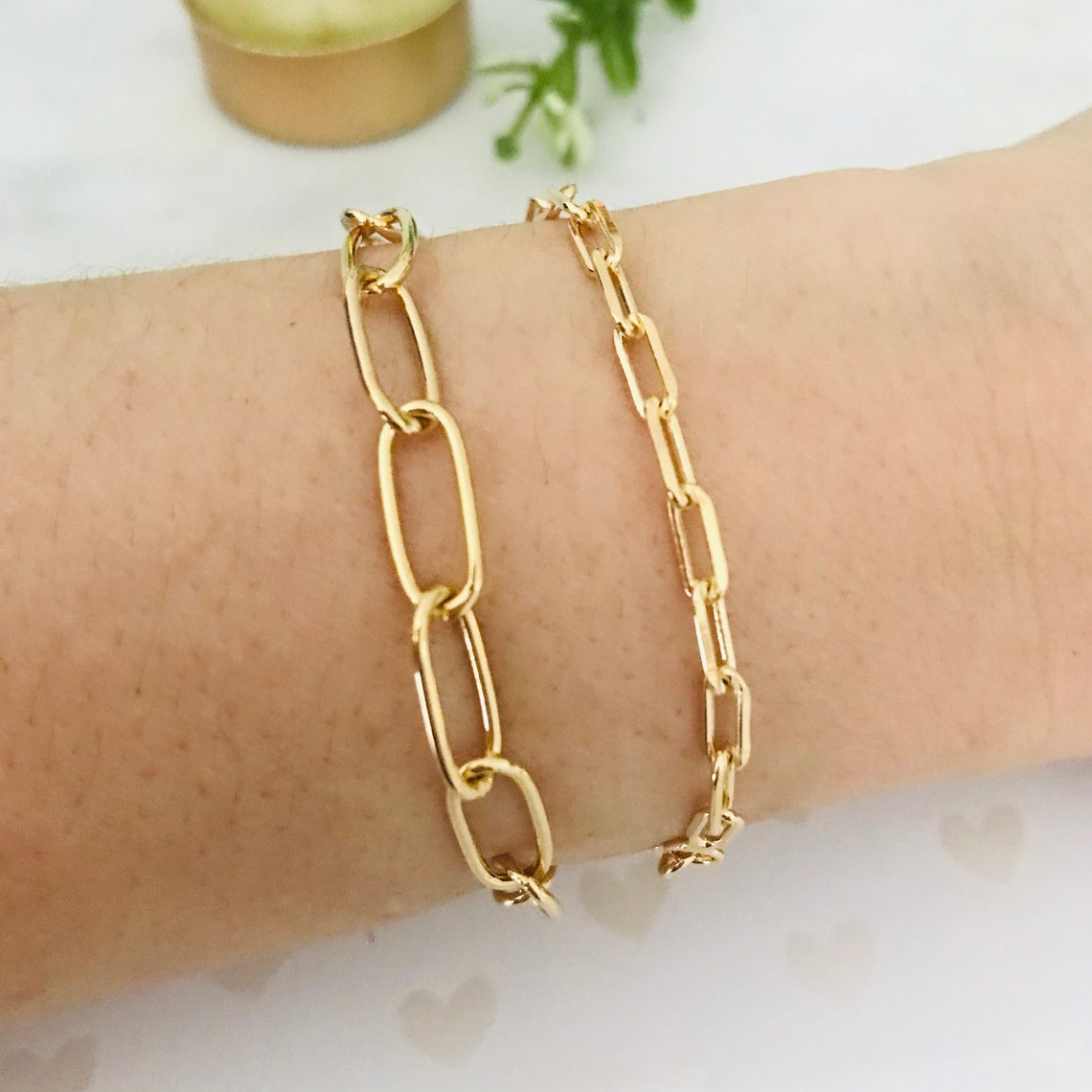 Bracelet Set Paperclip Bracelets 18k Gold Filled Chain Etsy