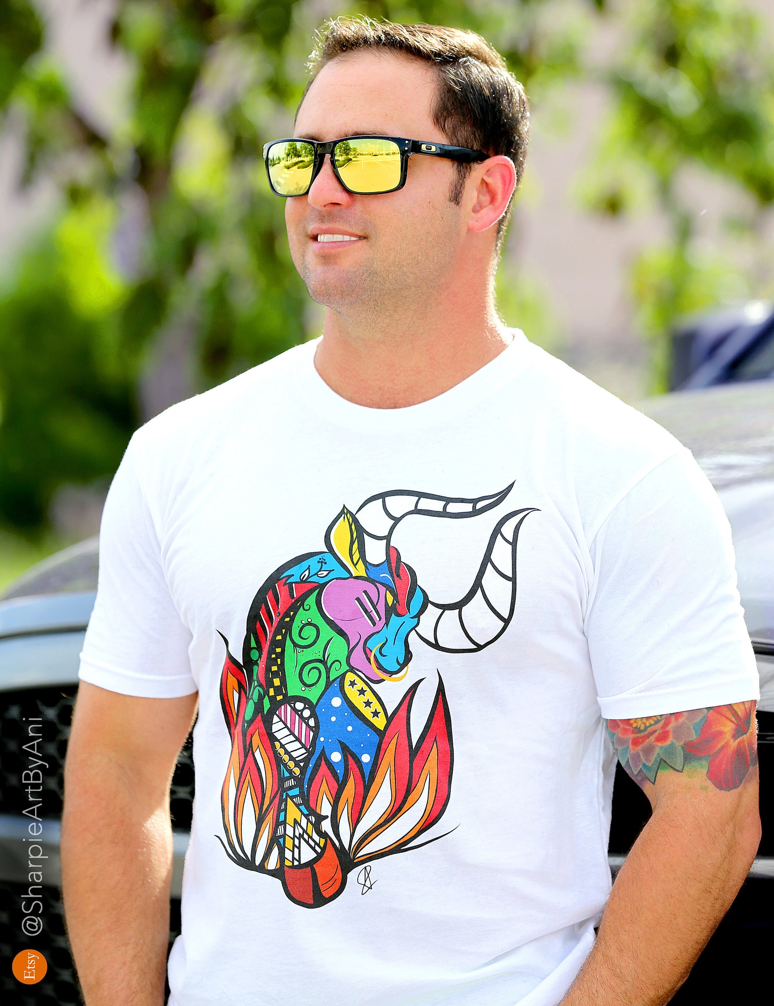 T-shirt Homme Toro Avec Design Taureau Multicolore - Taille L, Blanc, Neuf Avec étiquette