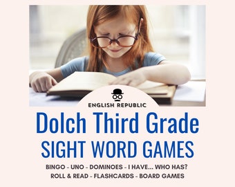 Dolch Third Grade Sight Word Bingo, Flashcards, Dominoes, UNO, Jenga, Checkers, Roll & Read, and other Printable Board Games