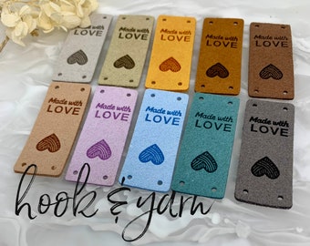 10 x Faux Suede Vegan Eco Fold Foldable Made with Love Garment Tags/Labels Knitting Crochet FREE DELIVERY