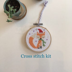 Winter animal - fox - Christmas ornament - holidays - Modern cross stitch kit - beginner cross stitch kit - Easy cross stitch