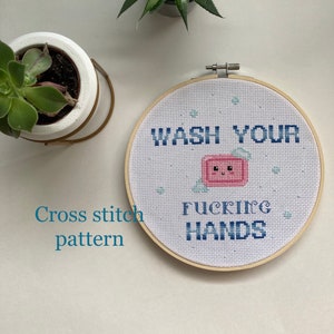 Wash your hands - kawaii soap - bathroom decor - rude cross stitch - Cross stitch pattern PDF - counted cross stitch - instant download