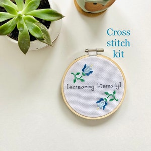 Screaming internally - thistle - Modern cross stitch kit - beginner cross stitch kit - Easy cross stitch