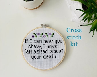 Hear you chew - Modern cross stitch kit - beginner cross stitch kit - Easy cross stitch