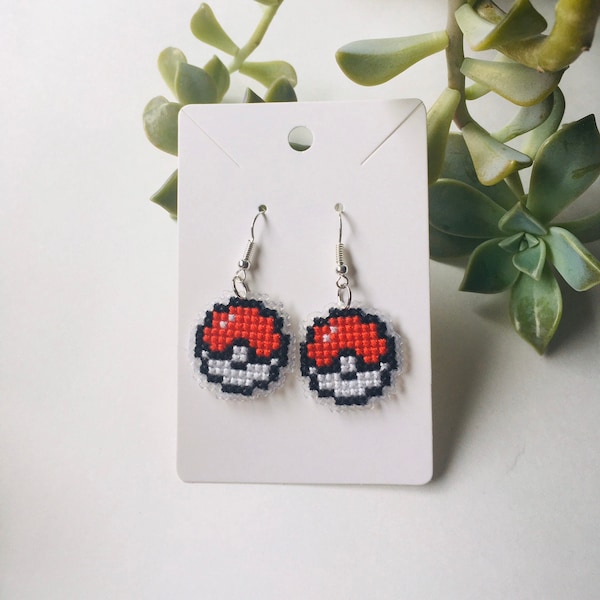 cross stitch pendant earrings - jewelry - cross stitch earrings - gift idea - dinosaur - earrings