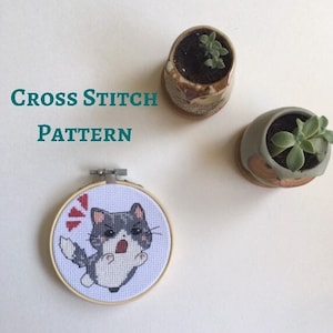 Angry cat - Kawaii cat - cute cat - Cross stitch pattern PDF - counted cross stitch - instant download