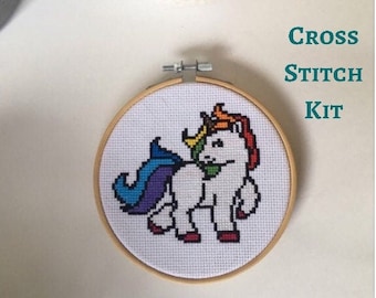 Unicorn - Modern cross stitch kit - beginner cross stitch kit - Easy cross stitch - unicorn - rainbow