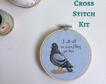 Pigeon - Modern cross stitch kit - beginner cross stitch kit - Easy cross stitch - pigeon - pigeon cross stitch -funny