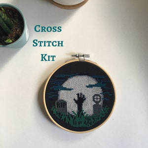 Graveyard - Halloween - spooky cross stitch - Modern cross stitch kit - beginner cross stitch kit - Easy cross stitch