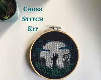 Graveyard - Halloween - spooky cross stitch - Modern cross stitch kit - beginner cross stitch kit - Easy cross stitch