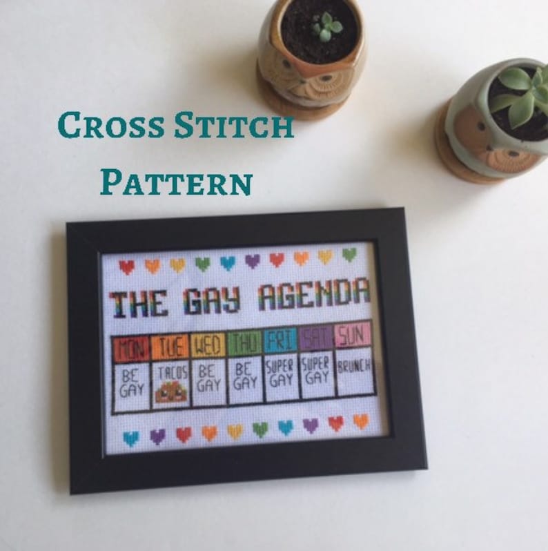 Cross stitch pattern PDF instant download Gay agenda funny counted cross stitch pride