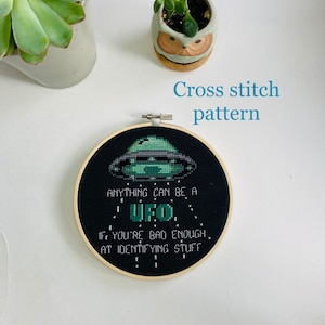 UFO - Cross stitch pattern PDF - counted cross stitch - instant download - UFO - I believe - aliens - flying objects - space - spaceship