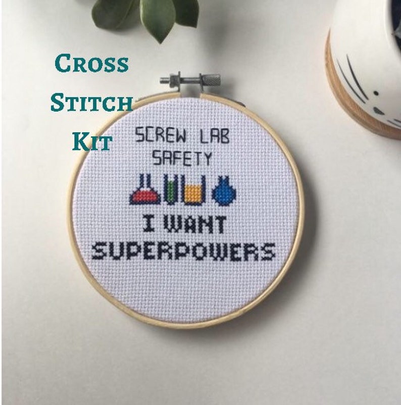 Modern cross stitch kit Lab safety Easy cross stitch beginner cross stitch kit screw lab safety super powers