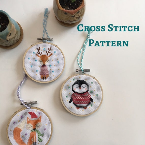 Christmas Cross Stitch Pattern Ornaments, Small Winter Pattern for Card,  Hanging Gift Ornaments for Christmas Tree 