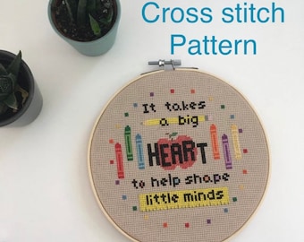Teacher - teacher appreciation - back to school - heart - Cross stitch pattern PDF - counted cross stitch - instant download