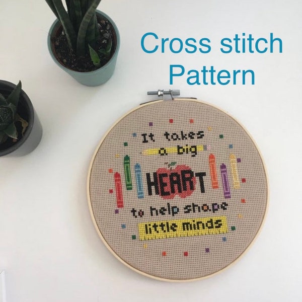 Teacher - teacher appreciation - back to school - heart - Cross stitch pattern PDF - counted cross stitch - instant download