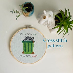 Trash can - trash can't - raccoon - trash panda - cute -  Cross stitch pattern PDF - counted cross stitch - instant download